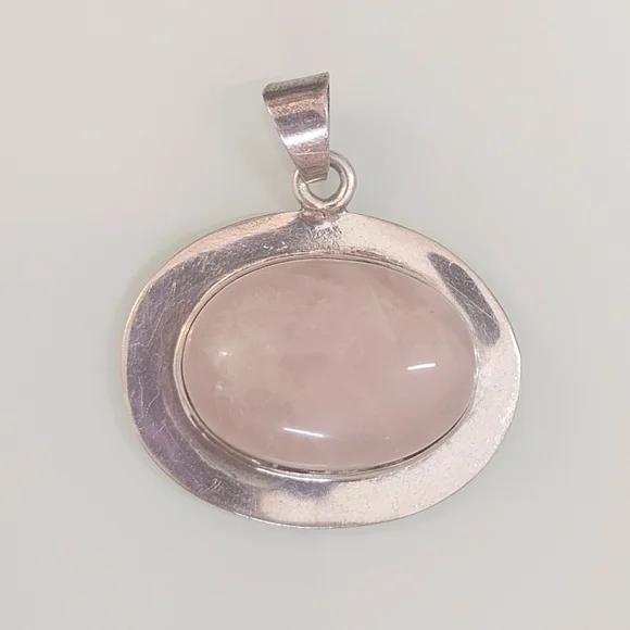 Rose Quartz Sterling Silver Mexico 925 Pendant 16 Grams - Picture 2 of 11